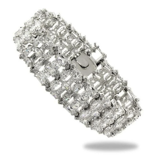 Rhodium Bracelet with Round, Marquise & Baguette Clear CZ Stones
