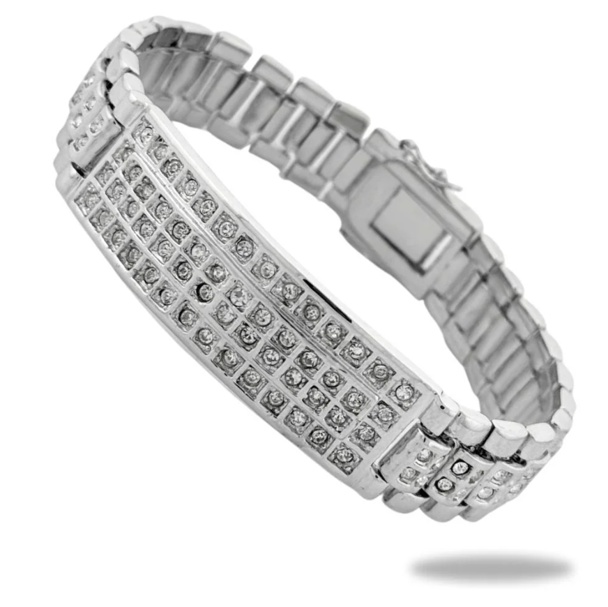 Link Bracelet with Cubic Zirconia Stones 17mm