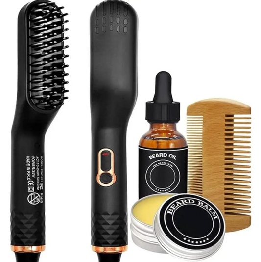 5-in-1 Beard Straightener Kit with Beard Oil & Balm