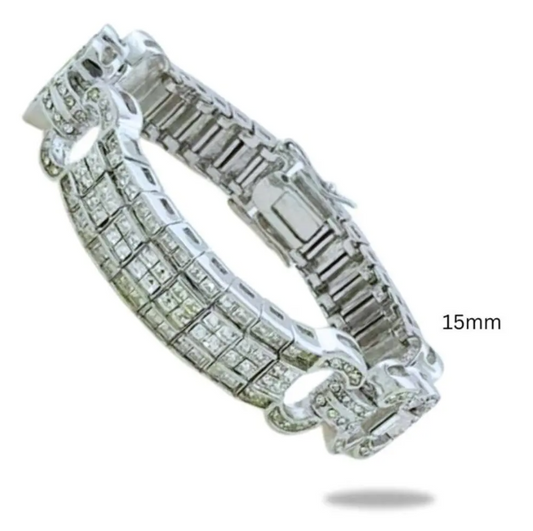 Sparkling Men’s ID Bracelet with Princess Cut Stone 15mm