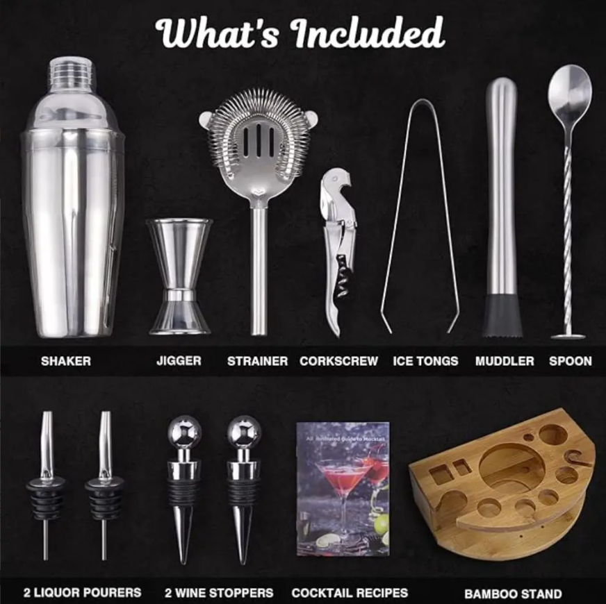 12-Piece Bartender Kit with Bamboo Stand