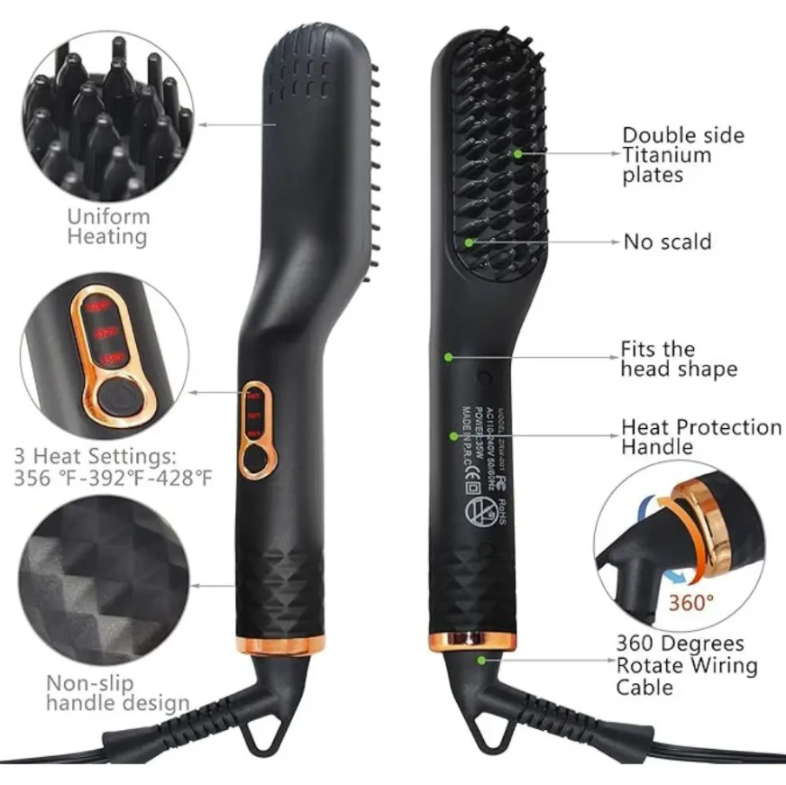 5-in-1 Beard Straightener Kit with Beard Oil & Balm