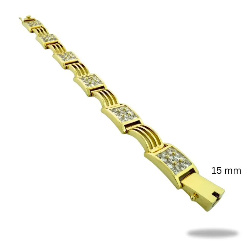 Men’s Bracelet with Princess Cut Square Stones – 15mm